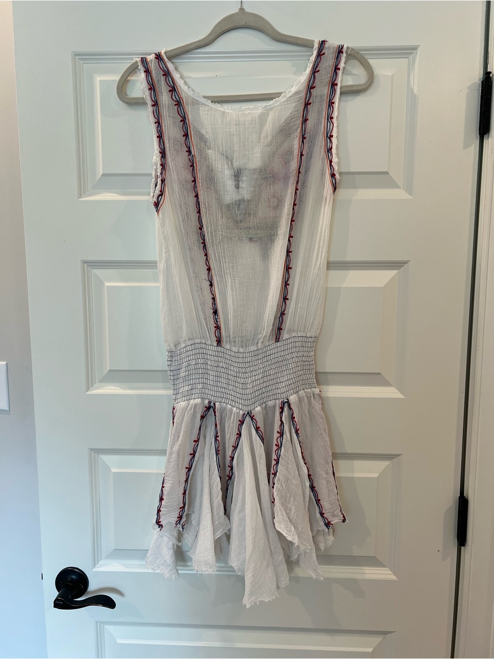 Free People FP One Fez Embroidered Gauze Mini Dress White Boho Tassel Small - Picture 10 of 11